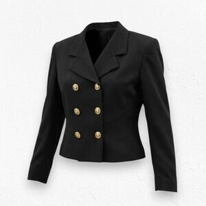 80s Vintage Black Double Breasted Deadstock Oleg Cassini Cropped Blazer Size 8